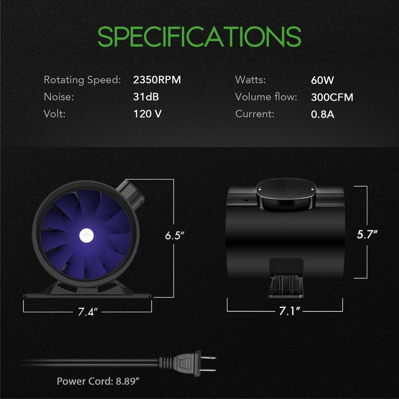 iPower 6 Inch 300 CFM Ventilation Booster Fan with Grounded