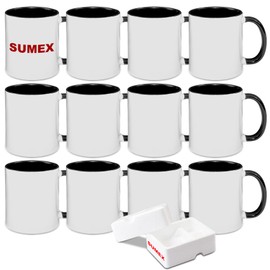 Sumex 11oz Sublimation Blanks Mugs,Set of 12 Ceramic Coffee Mugs for Tea, Milk, Latte,Black Inner and Handle