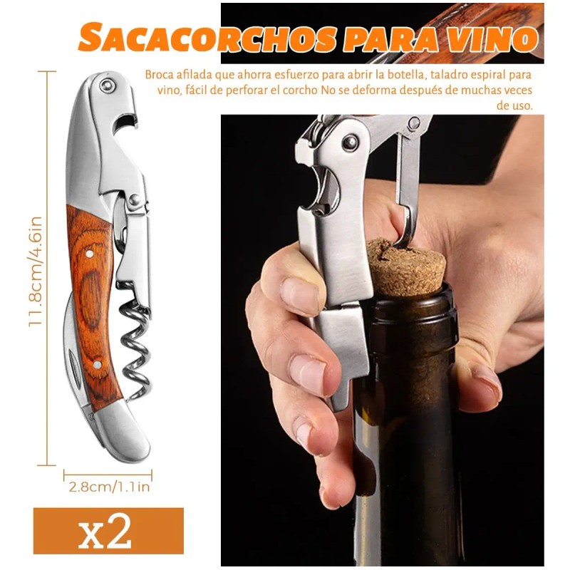 2 Sacacorchos Profesionales Descorchador De Vinos Para Bar