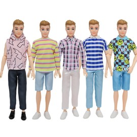 5 Sets Fashion Casual Wear Doll Clothes Pants Outfits for 12 Inches Boy Dolls Clothes Accessories (Leisure Style)