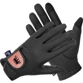 Equestrian Queen - Functional Women's Riding Gloves with Touchscreen Compatibility, Non-Slip Grip and Elegant Design - Perfect for Equestrian Sports - Bali (Black/Rose Gold, M)