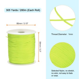 sourcing map 1mm Nylon String Cord 305 Yards Nylon Satin String Bracelet String Chinese Knotting Cord Beading Thread for Jewelry Making Braided Necklaces Macrame Trim Craft Neon Yellow