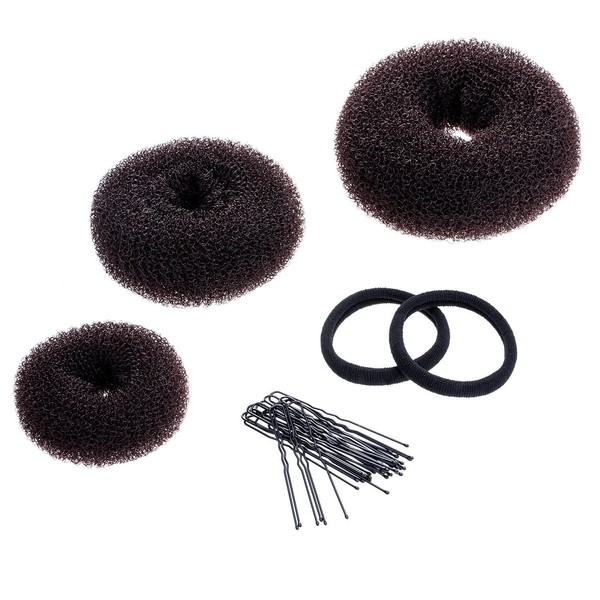 3 Stück Brötchen Maker Haar Knotenring Stil Bun Hersteller Set für Chignon Haar enthalten Groß, Mittler und Klein, Braun