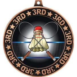 Badminton 3rd Place Perimeter Medal Bronze, 2.75" Badminton Prizes, Kids Badminton Player Trophy Medal Awards 1 Pack