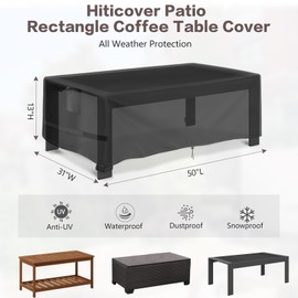 Hiticover Outdoor Coffee Table Cover Rectangle, 50 Inch Waterproof Patio Rectangular Coffee Table Cover, Outdoor Small Furniture Covers for Winter, Rainproof Fade Resistant - 50 x 31 x 13 Inch