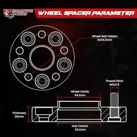 Espaciadores de rueda de 5 x 114,3, 1 pulgada (25 mm), 5 x 4,5, centrados en el cubo con pernos M12 x 1,5 y orificio de cubo de 64,1 mm, compatibles con Acura CL, RSX, RL, TL, Prelud