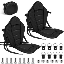 Lewtemi 2 Pack Kayak Seats with Back Support Padded Boat Seat with Detachable Storage Bag and 8 Fixed D Ring and Screws Sit on Top Fishing Adjustable Back Strap Sup Paddle Board Seat(Black)