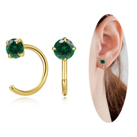 Gold Small Hoop Earrings for Women, Tiny CZ Huggie Half Hoop Earrings for Girls, Hypoallergenic Jewelry Trendy Earring Studs, Simple Earrings for Christmas Birthday Wedding Celebrations (Green)