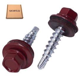 SKIR'CO (Pack of 50) Roofing Bolts, Hex Head 4.8 x 25 mm, Painted Self Drilling Screws with EPDM Washers (Red RAL 3005)