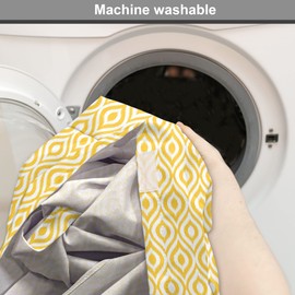 Lunarable Yellow Dog Crate Cover, Geometric Pattern with Ogee Shapes Waves and Curves Design Modern Boho Print, Easy to Use Pet Kennel Cover for Medium Large Dogs, 36 Inch, Yellow and White