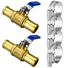 Horiznext 1 inch brass mini shut off ball barb valve for water fuel hose gas line rv air tubing, straight inlet manifold petcock (2 pcS with clamps kit)
