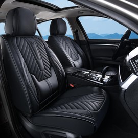 Coverado Seat Covers Front Seats, Car Seat Cover Protector with Lumbar Support, Waterproof Car Seat Cushion, Nappa Leather Black Seat Covers Carseat Cover Universal Fit for Most Cars