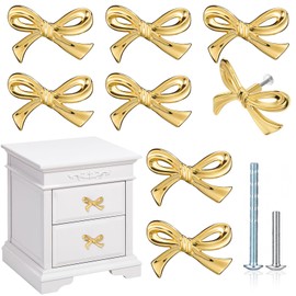MorningRo 8 Pcs Gold Bow Drawer Knobs Brass Bow Knobs for Dresser Decorative Brass Drawer Pulls Vintage Cabinet Handles for Home Bedroom Kitchen Cabinets Hardware Cupboard (Small Size)