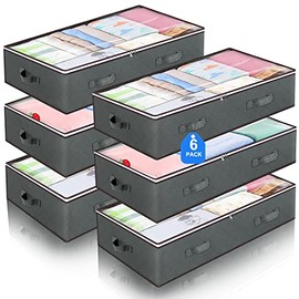 Under Bed Storage Containers, 90L Large Capacity Underbed Storage Bags Organizer, Thick Fabric Storage Bins with Clear Window and Reinforced Handles for Blanket, Comforter, Bedding, Clothes, 6 Pack