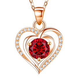 RIVIKO Heart Birthstone Pendant Necklace for Women 925 Sterling Silver Zirconia Rose Gold Plated January Necklaces Christmas Valentine's Day Mothers Day Jewelry Gifts For Her Mother Wife