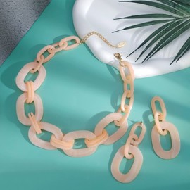 Bocar Acrylic Chunky Statement Necklace for Women Cube Link Chain Collar Necklace and Hoop Earrings Costome Jewelry Set (NK-10667-Tender Peach)