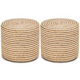 Wimarsbon 2Pcs Pouf Ottomans, Natural Seagrass Foot Stool, Hand Weaving Round Ottoman, Boho Decorative Seat, Jute Braided Pouffe Poof Accent Sitting Footrest for Living Room (18inch 68LI)