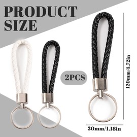 JUGUTA Key Fob Car for Car Motorcycle Pack of 2 Leather Braided Lanyard D Ring Key Ring Replacement Accessories for Car (Black & White)