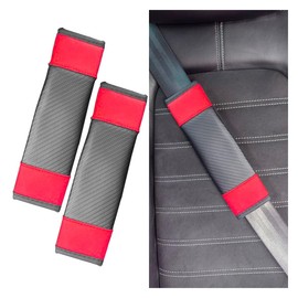 2PCS Car Seat Belt Shoulder Protection, Carbon Fiber Safety Car Seatbelt Shoulder Strap Cushion, Soft Harness Pad for Your Neck and Shoulder, Car Seat Belt Cover Accessories for Car Truck (Black Red)