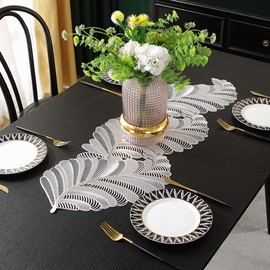 Hosoncovy PVC Hollow Table Runner Non-slip Decorative Table Mats Placemat for Home Party Kitchen Dining Wedding Decor (92CM X 33CM) (Silver)