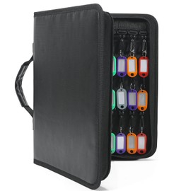 Haftigts Zippered Key Case Organizer with Handle, Waterproof and Fireproof Key Binder with 54 Hooks and Tags Portable Key Storage Book for Offices Real Estate Agencies Hotels and Rental Management