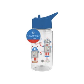 PRISTINE ENTERPRISE KIDS WATER BOTTLE WITH STRAW-FLIP NOZZLE-BPAFREE-CARRY HANDLE-SCREW ON LID- 400 ML-RAINBOW-UNICORN-SPACE-DINOSAURS ASSORTED DESIGNS (ROBOT)