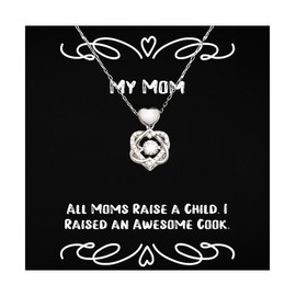 Mom Gifts For Mom, All Moms Raise a Child. I Raised an Awesome Cook, Funny Mom Heart Knot Silver Necklace, Jewelry From Daughter, Cool mom birthday gifts, Cool mom christmas gifts, Cool mom baby