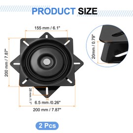 uxcell 8" Bar Stool Swivel Replacement, 360° Rotation Lazy Susan Turntable, Square Semi-Ball Bearing Seat Swivel Base Mount Plate for Recliner Chair or Table, Black (200x20mm)