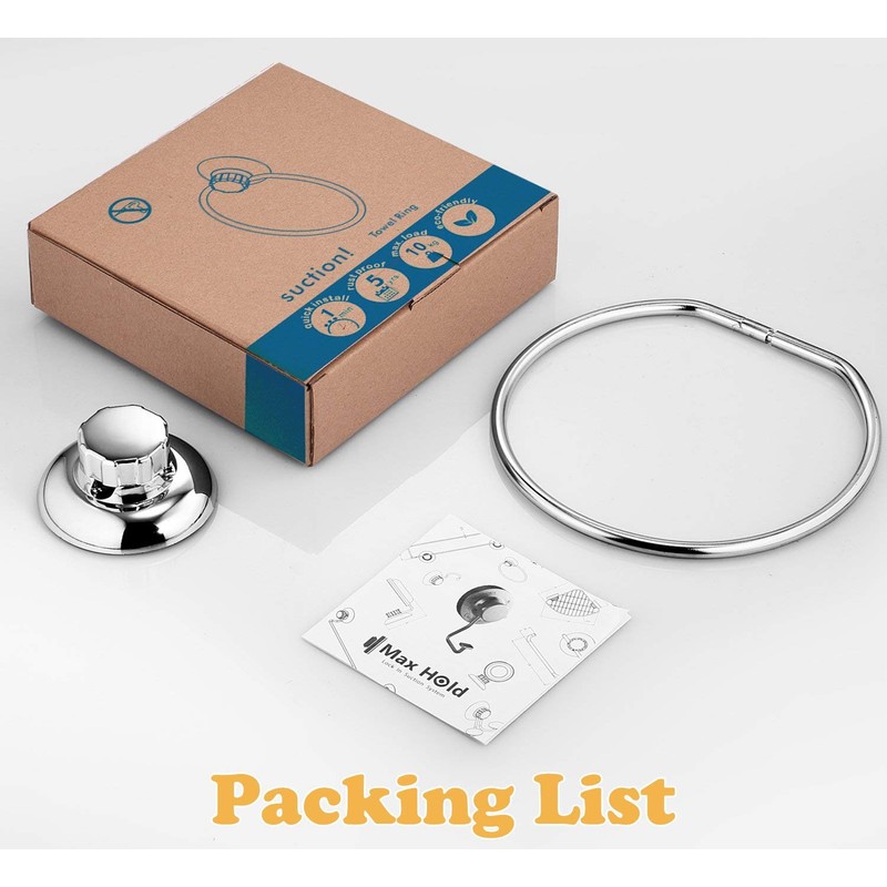 MaxHold No-Drilling/Suction Cup Round Towel Ring - Vaccum System -