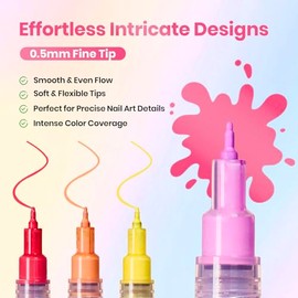 Beetles - Bolígrafos de 12 colores para arte de uñas, 0.020 in, de línea fina, de secado rápido, marcadores de pintura acrílica para uñas, diseño artí