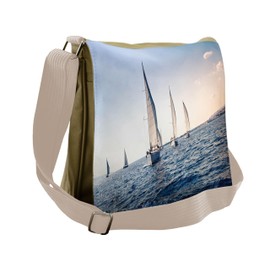 Ambesonne Nautical Messenger Bag, Racing Sport Sailboats, Unisex Cross-body