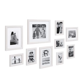Kate and Laurel Bordeaux Modern Gallery Wall Kit, Set of 10 with Assorted Size Frames with White-Wash Finish