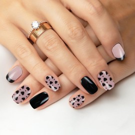 Naipstic Short French Press-on Nails Kit - Reusable Artificial Nails with Glue & Adhesive Tabs, Square Stick-On Nails for Women, Durable Fake Nails for Day Wear, Natural Fall Nails, 24pcs