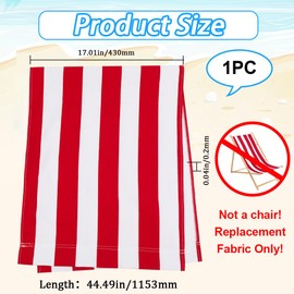 GORGECRAFT Replacement Beach Towel for Chairs Canvas 435 x 1165 mm Oxford Fabric Red/White Striped Chair Fabric Lounger Towel Replacement for Sunbathing Garden Courtyard Beach Relaxation