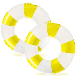 2PCS Pool Floats for Adult Striped Swim Ring Pool Floaties Inflatable Swimming Pool Raft Party Water Toys Girls Boys Summer Beach Lounger Float Party Supplies (90#Yellow, 2)