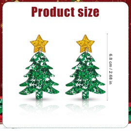 Christmas Tree Earrings for Women, Acrylic Christmas Holiday Earrings Green & Yellow Christmas Tree Drop Dangle Earrings Trendy Christmas Jewelry for Women Dress up Party Xmas Gifts