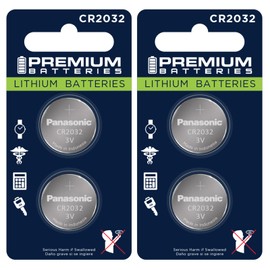 Premium Batteries Panasonic CR2032 Lithium 3V Coin Cell Batteries Child-Safe (4 Pack)