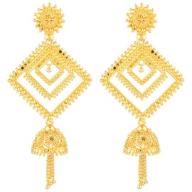 Efulgenz Indian Gold Tone Square Shape Jhumka Earrings Dangle Statement Earrings Ethiopian Style Jewelry for Women