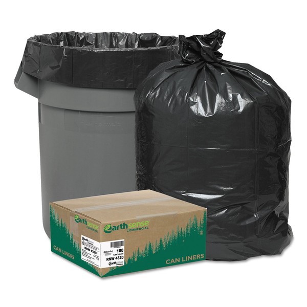Earthsense Commercial RNW4320 Rcycld Can Liner, 2mil, 56 Gal, 33-Inch x39-Inch, 100/CT, Black