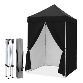 EAGLE PEAK 5x5 Instant Canopy with 4-Side Wall Panels, Small Pop up Portable Canopy Tent with Carry Bag, Light Weight Sun Shelter for Sports, Camping and Beach, Black