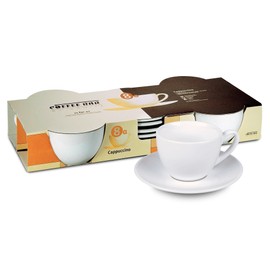 Konitz Coffee Bar Coffee Cups and Saucers, 7-Ounce, White, Set of 4