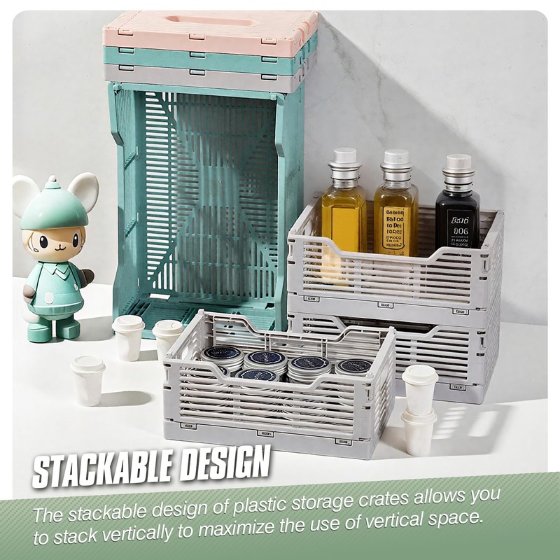 Vivikivi 4-Pack Plastic Crates for Storage, Collapsible Storage Crates Stackable,