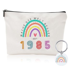 lafo 60th Birthday Woman Gift, Makeup Bag with Keyring Gift, 60th Birthday Woman, Gifts for 60th Birthday for Women, White, 1985