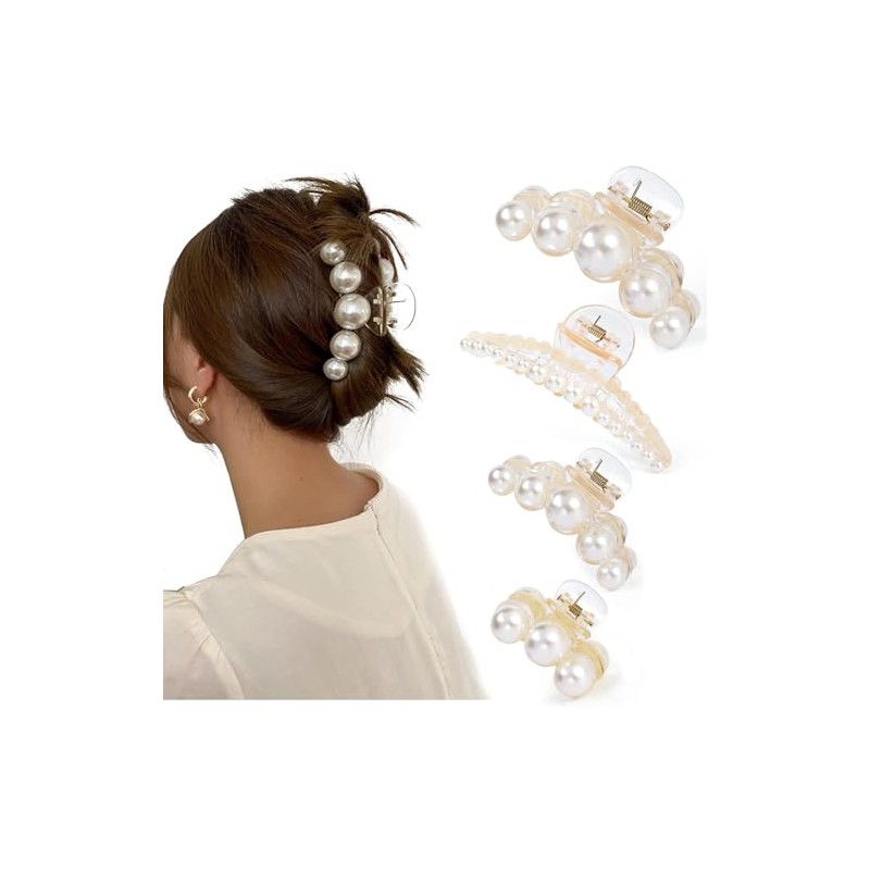 Triko 4 Pinzas para el Cabello Grandes con Perlas, Pinzas