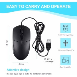 Unbranded USB 2.0 Optical Wired Scroll Wheel Mouse PC Laptop Notebook Desktop Black Mice