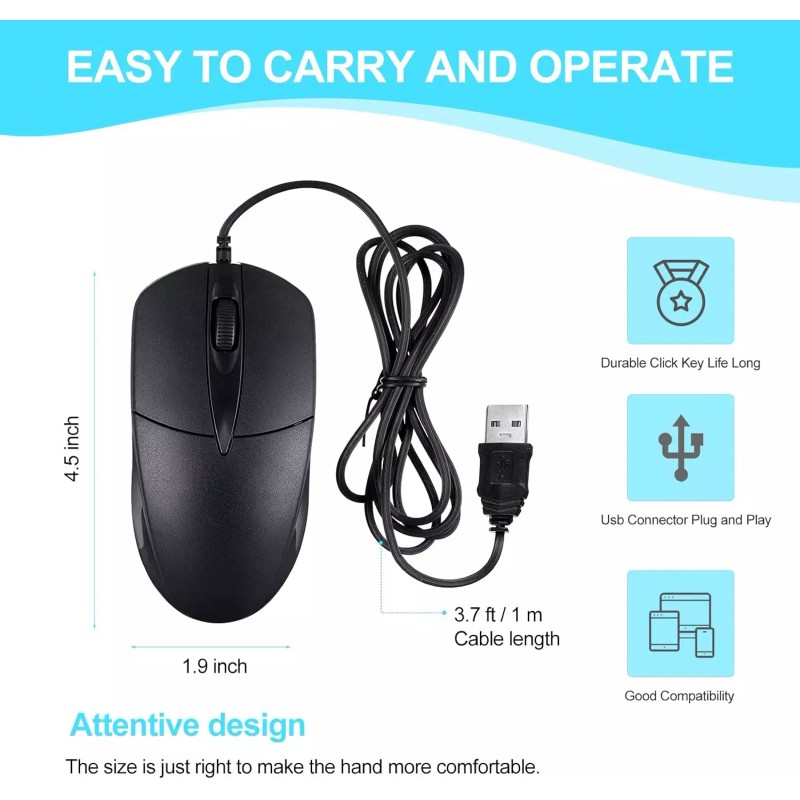 Unbranded USB 2.0 Optical Wired Scroll Wheel Mouse PC Laptop