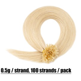 Elailite U-Tip Real Hair Bonding Extensions, Keratin Hair Extensions, Straight, 100 Strands, 50 g, 14 Inches / 35 cm, #613 Light Blonde