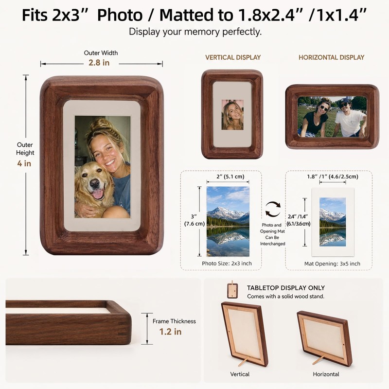 Natural American Black Walnut Wood Picture Frame, 2x3 Inch