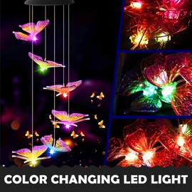 Solar Wind Chimes for Garden, Solar Butterfly Wind Chimes Garden Gifts, Colorful Butterfly Wind Chime Solars Lights Outdoor Decor, Solars Lights Outdoor Decor for Mom, Grandma Yard Porch (B)
