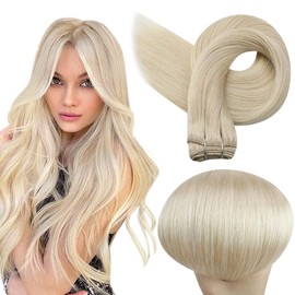 Full Shine Hair Weft Extensions Color 60 Platinum Blonde Extensions Human Hair Weave 10 Inch Double Weft Hair Extensions Blonde 50 Gram Hair Extension for Women